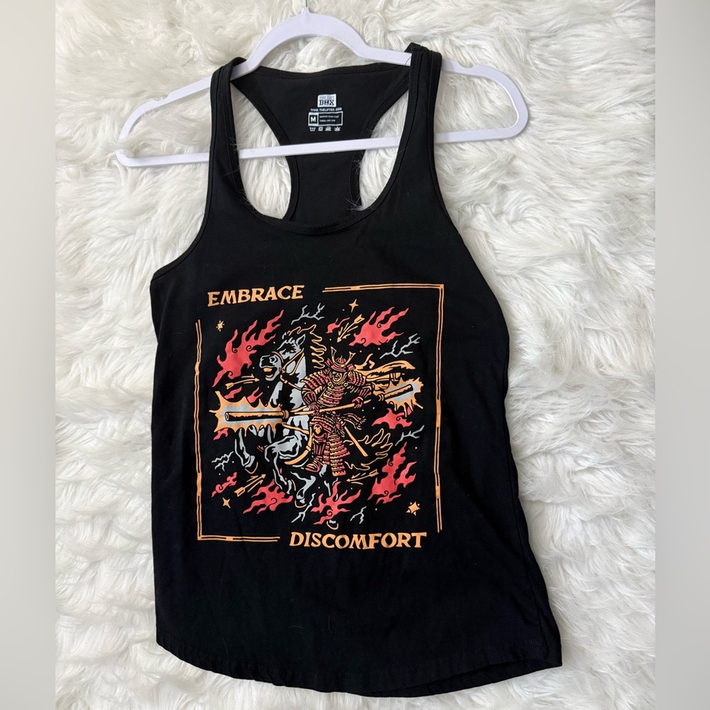 Embrace Discomfort Graphic Racerback Tank Top - Black